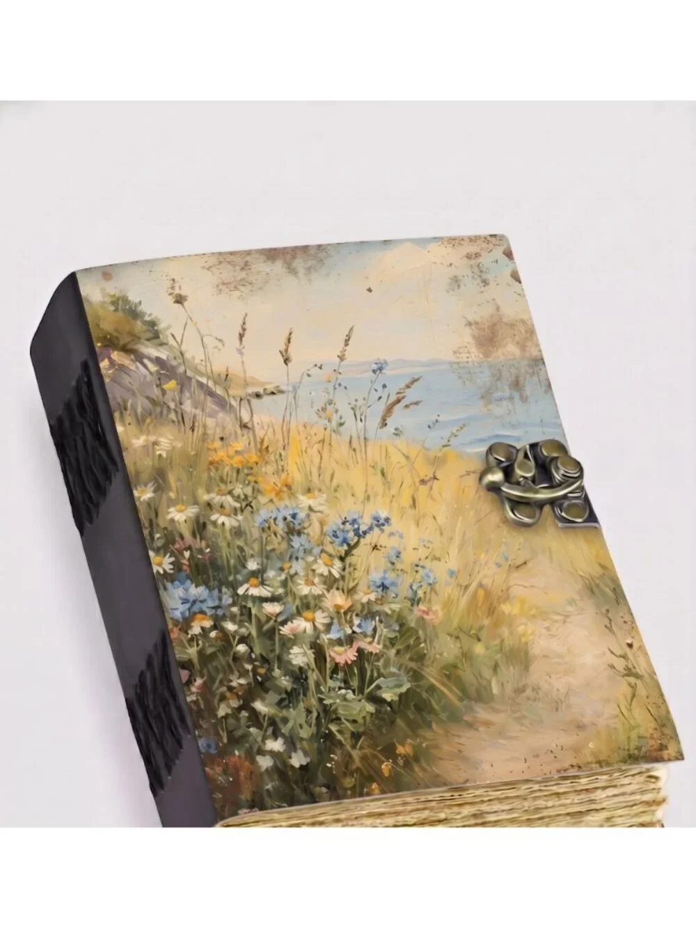 Coastal Wildflower Leather Journal – Handmade Seaside Nature Journal